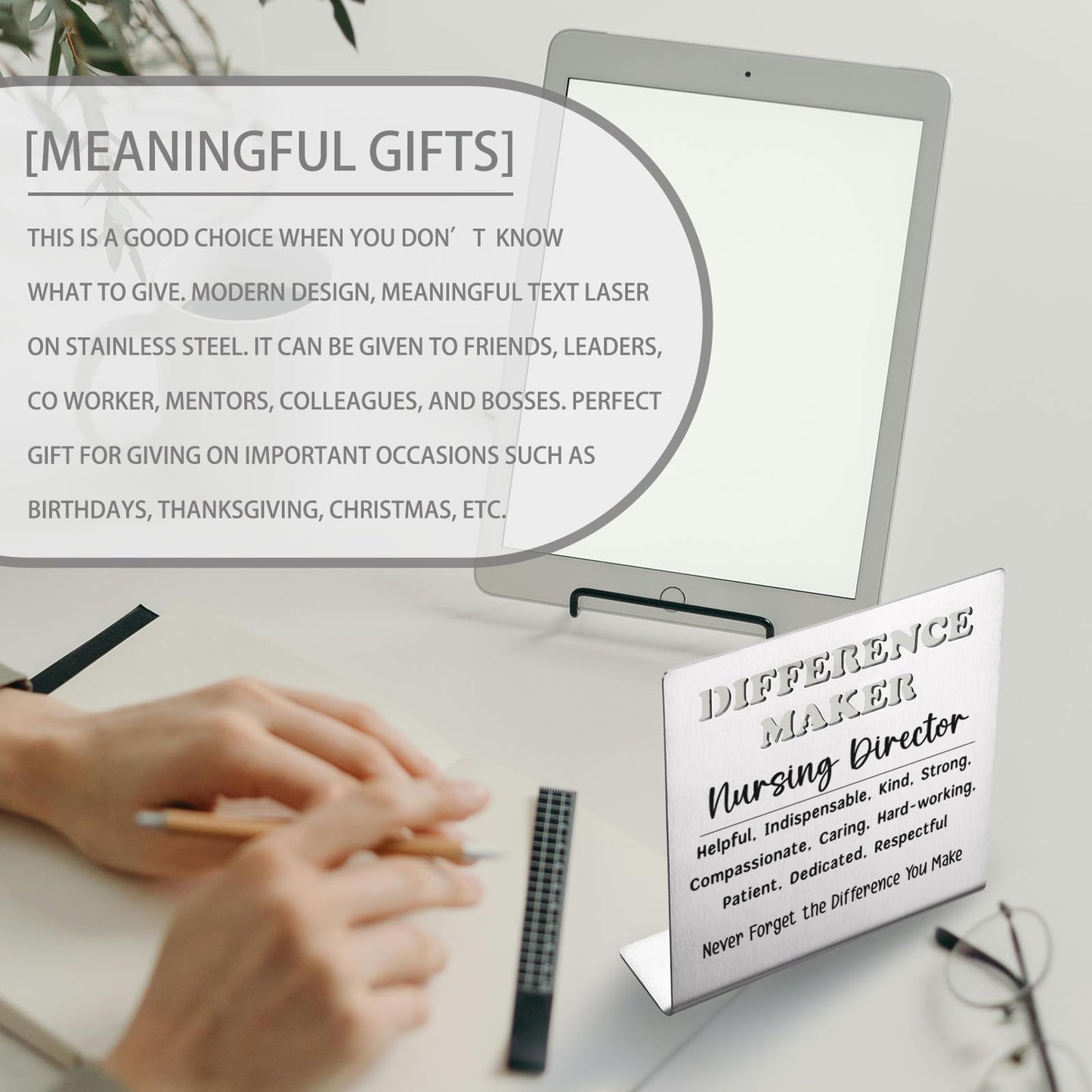 Nursing Director Appreciation Gifts, Difference Maker Desk Sign, Thank You Stainless Steel Plaque for Nurse Leader, Office Decor Gift for Nursing Director Mentor Boss bke70