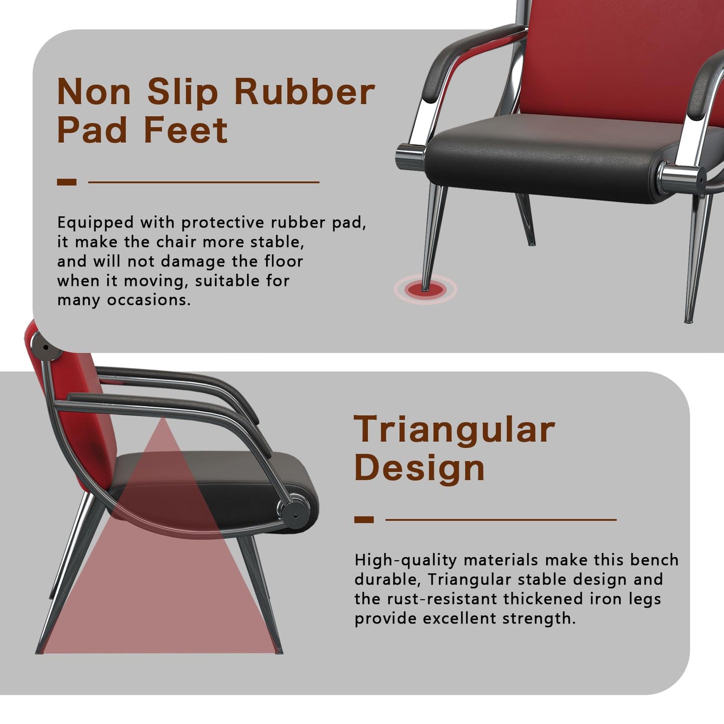 wonline Waiting Room Chair with Armrest PU Leather Office Furniture, Office Guest Seating Lobby Conference Reception Chairs for Airport Clinic Hospital Bank Salon Barber(Red&Black)
