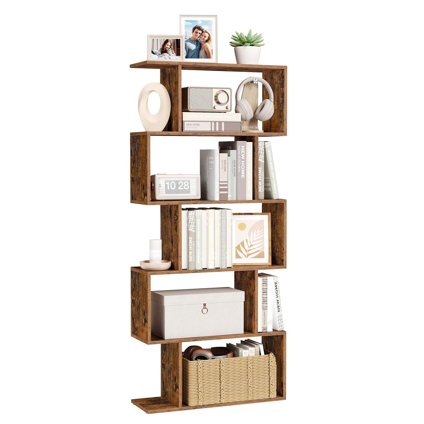 VASAGLE Bookcase, 5-Tier Bookshelf, Display Shelf and Room Divider, Freestanding Decorative Storage Shelving, Rustic Brown ULBC62BX, 27.6”L x 9.4”W x 62.6”H (70 x 24 x 159 cm)