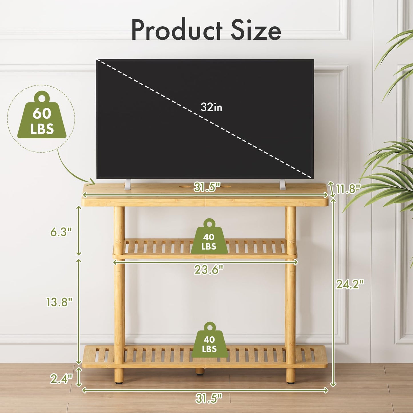 Atoping Bamboo TV Stand, Small TV Stands for up to 32 Inch, 3-Tier Entertainment Center TV Shelf with Storage, Sturdy Corner TV Stand for Small Spaces, 31.5 x 24.2 x 11.8 inches