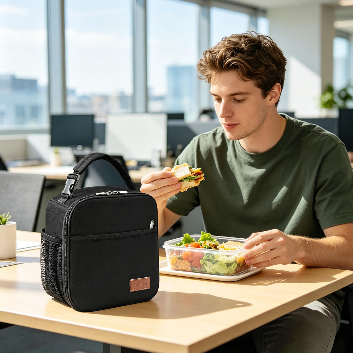Femuar Lunch Box for Men Women Adults, Small Lunchbox for Work Picnic - Reusable Lunch bag Portable Lunch tote, Black