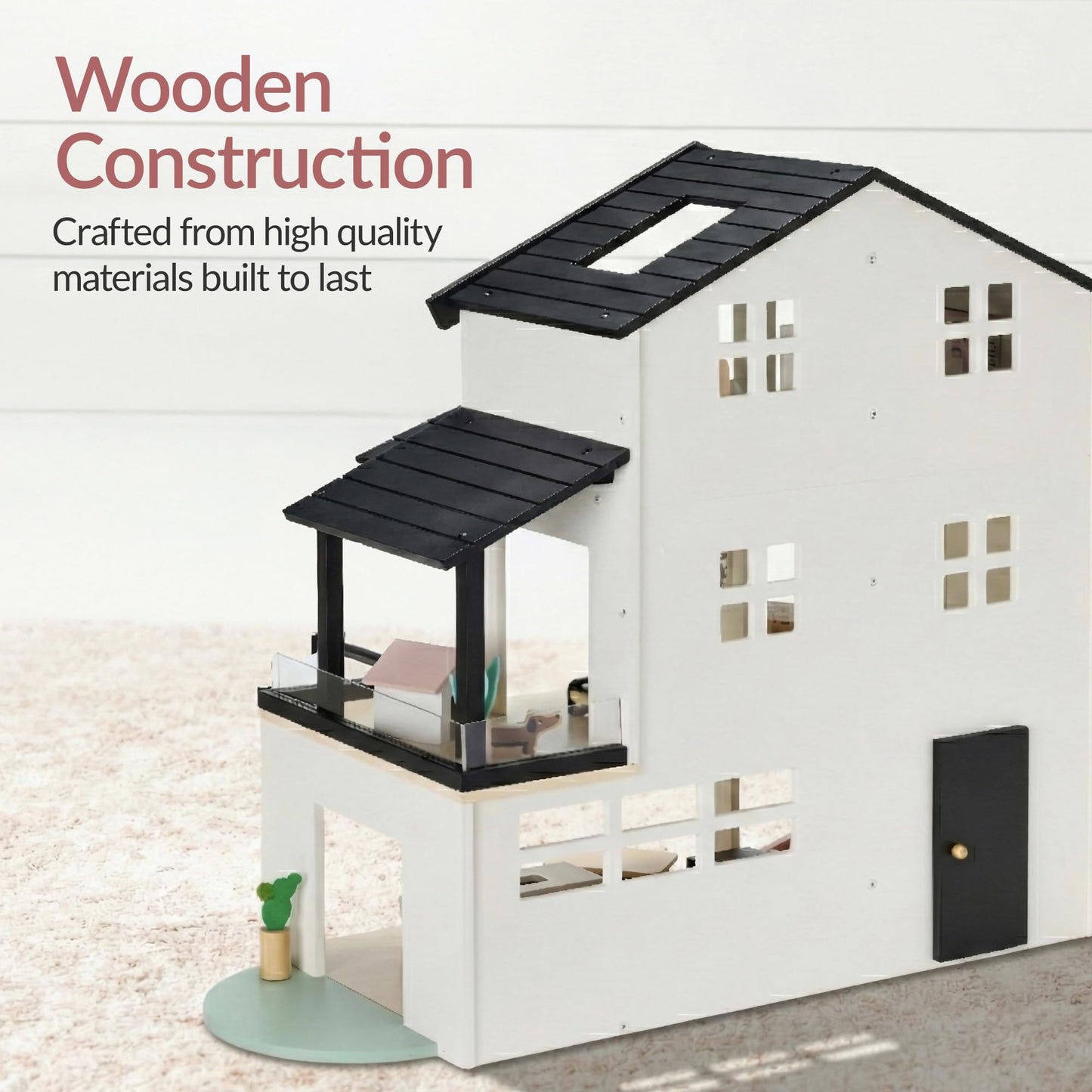 Best Choice Products Modern Wooden Dollhouse for Kids, 3-Story Doll House with 40 Furniture Accessories, Interactive Dollhouse Set with Dolls, Multi-Room Design for Girls & Boys - Black