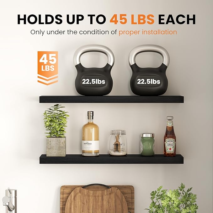 Fun Memories Floating Shelves for Wall, 40 Inch Long Set of 2 Rustic Wood Wall