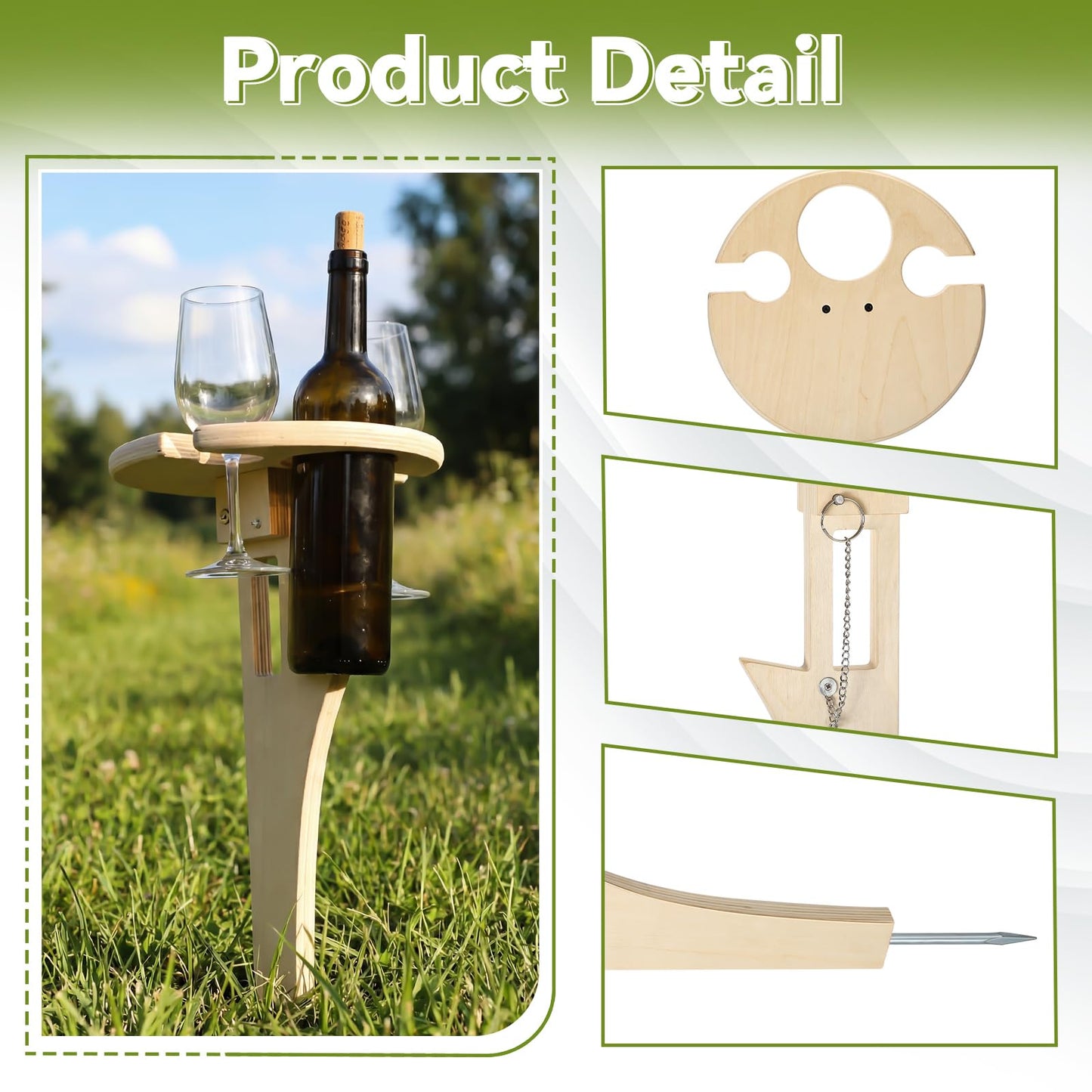 Amyhill Portable Folding Wine Table Picnic Beach Wine Table Outdoor Wooden Bottle Stand for 2 Glasses Handmade Rack Gift for Outdoor Camping Beach Barbecuing Picnic Essentials