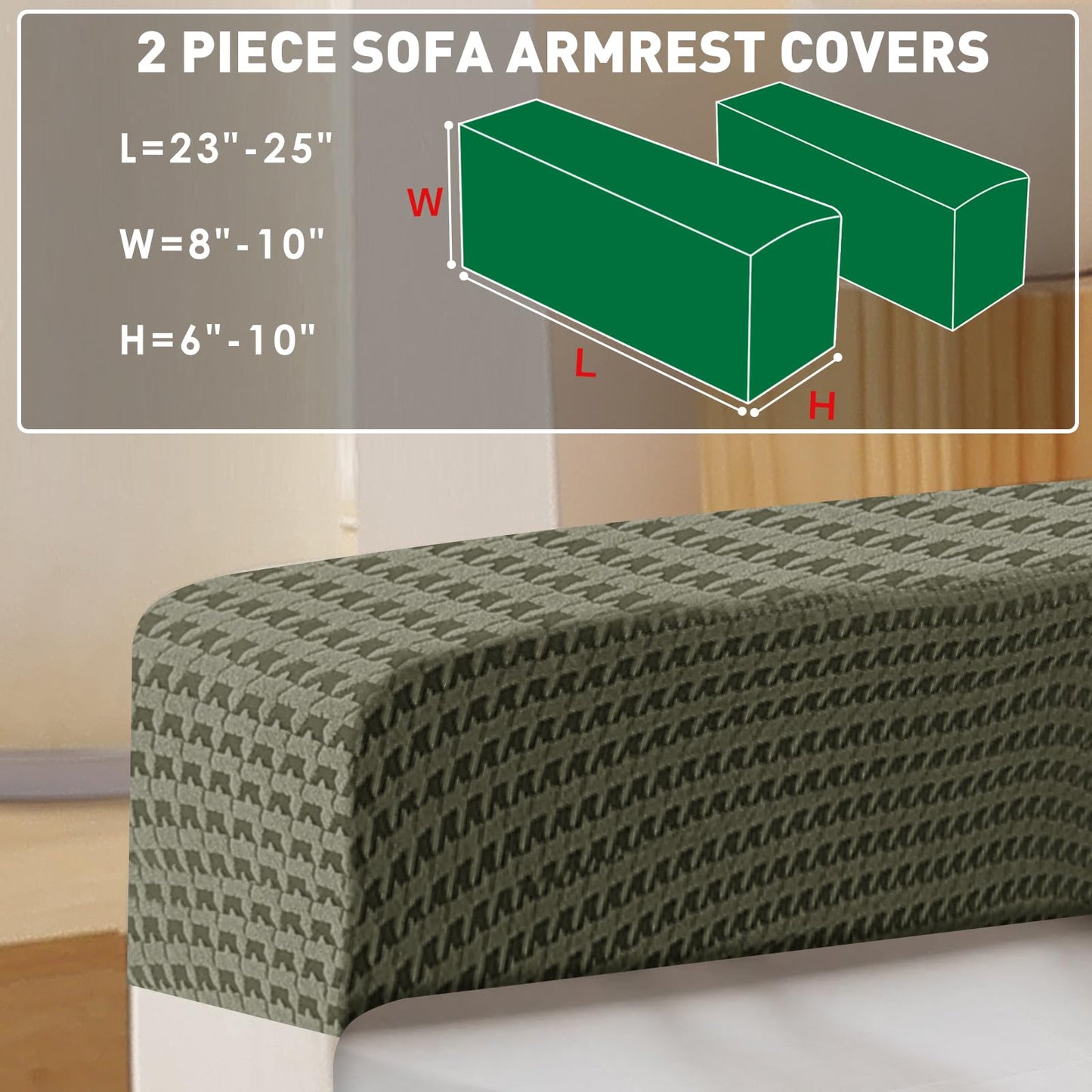 MAXIJIN Couch Cushion Covers for Sectional Sofa, Stretch Sofa Cushion Cover Washable Furniture Protector with Elastic Bottom & Non-Slip Strap for Pets Kids (2PC Armrest Cover, Army Green)
