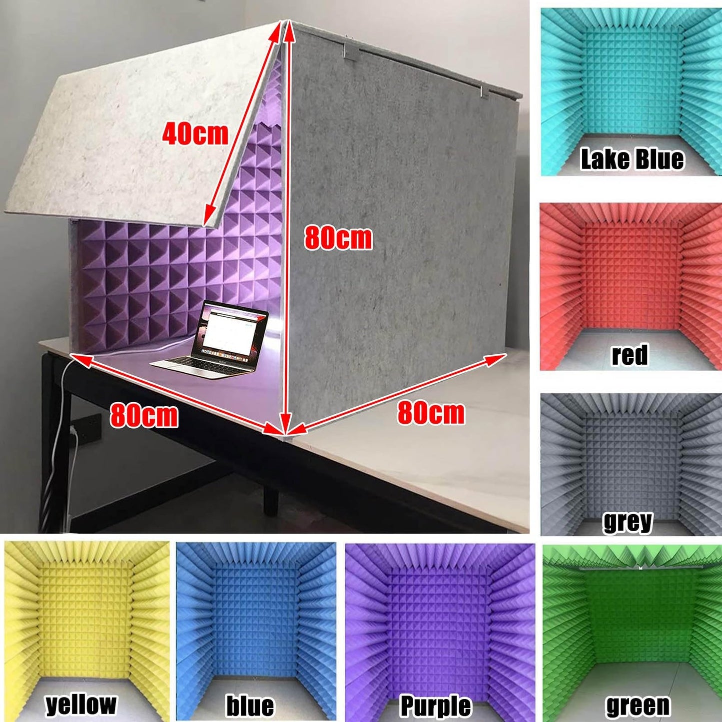 Desktop Soundproof Cover Microphone Isolation Booth Box Portable Vocal Recording Booth Soundproof Booth for Recording Studio Podcasts Singing and Broadcasting (Gris 80 * 80