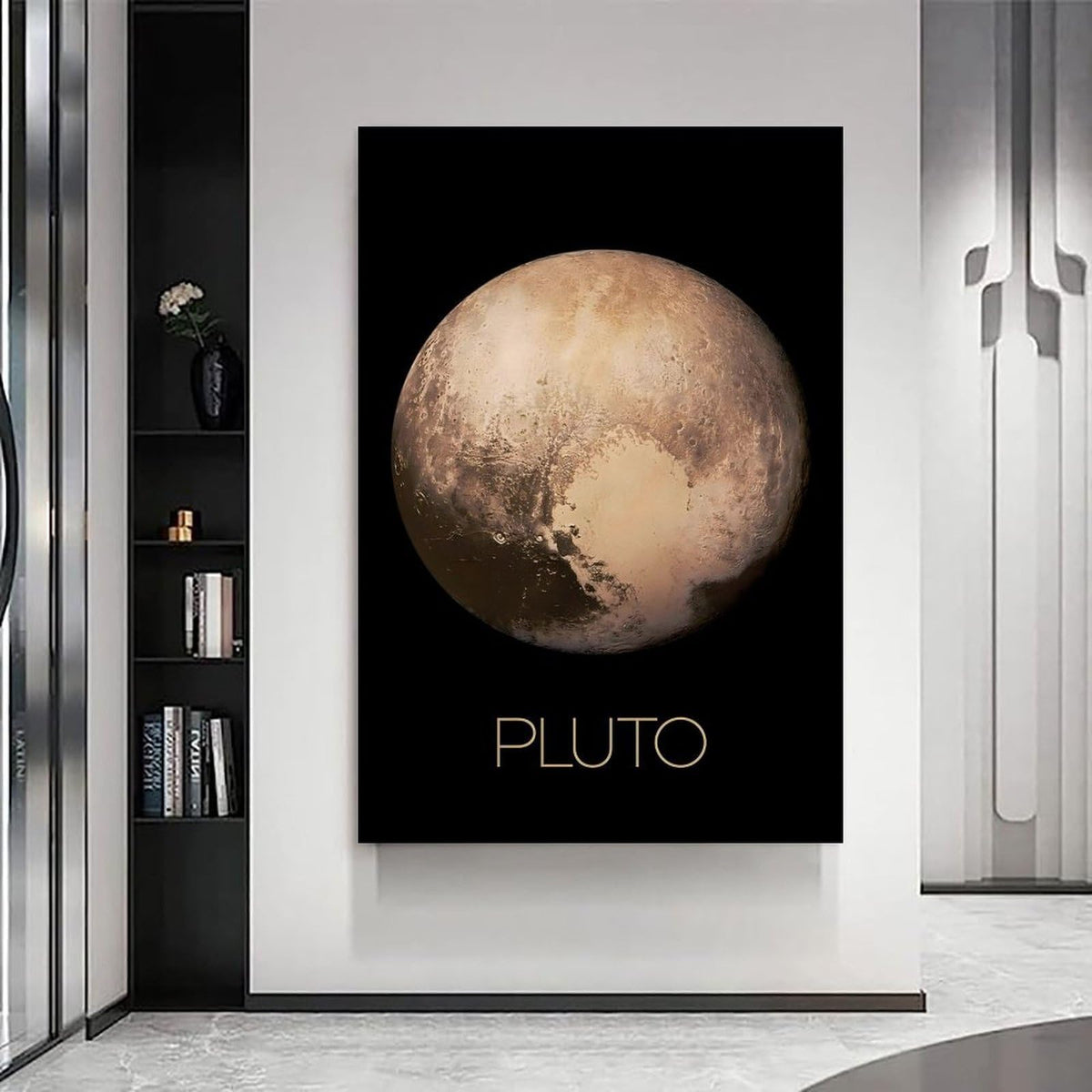 Solar System Planets Canvas Wall Art - Pluto Planet Space Poster for Kids Room Bedroom Classroom, STEM Educational Astronomy Decor, Science Gift for Boys Girls, 12x18 Inch Framed