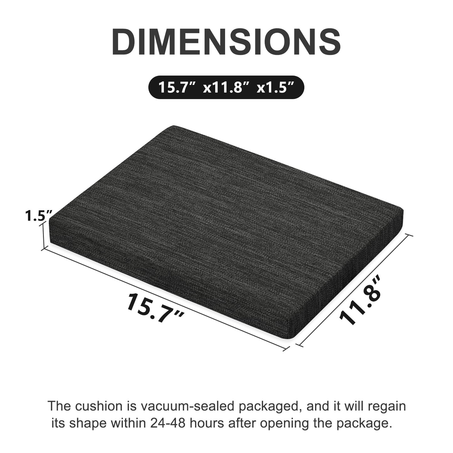 baibu Set of 2 Memory Foam Rectangle Bar Stool Cushions, Dual-Layer Non-Slip Dining Chair Pads Kitchen Bench Stool Cushions with Machine Washable Cover - Only 2 Pads (Black, 15.7×11.8×1.5in)