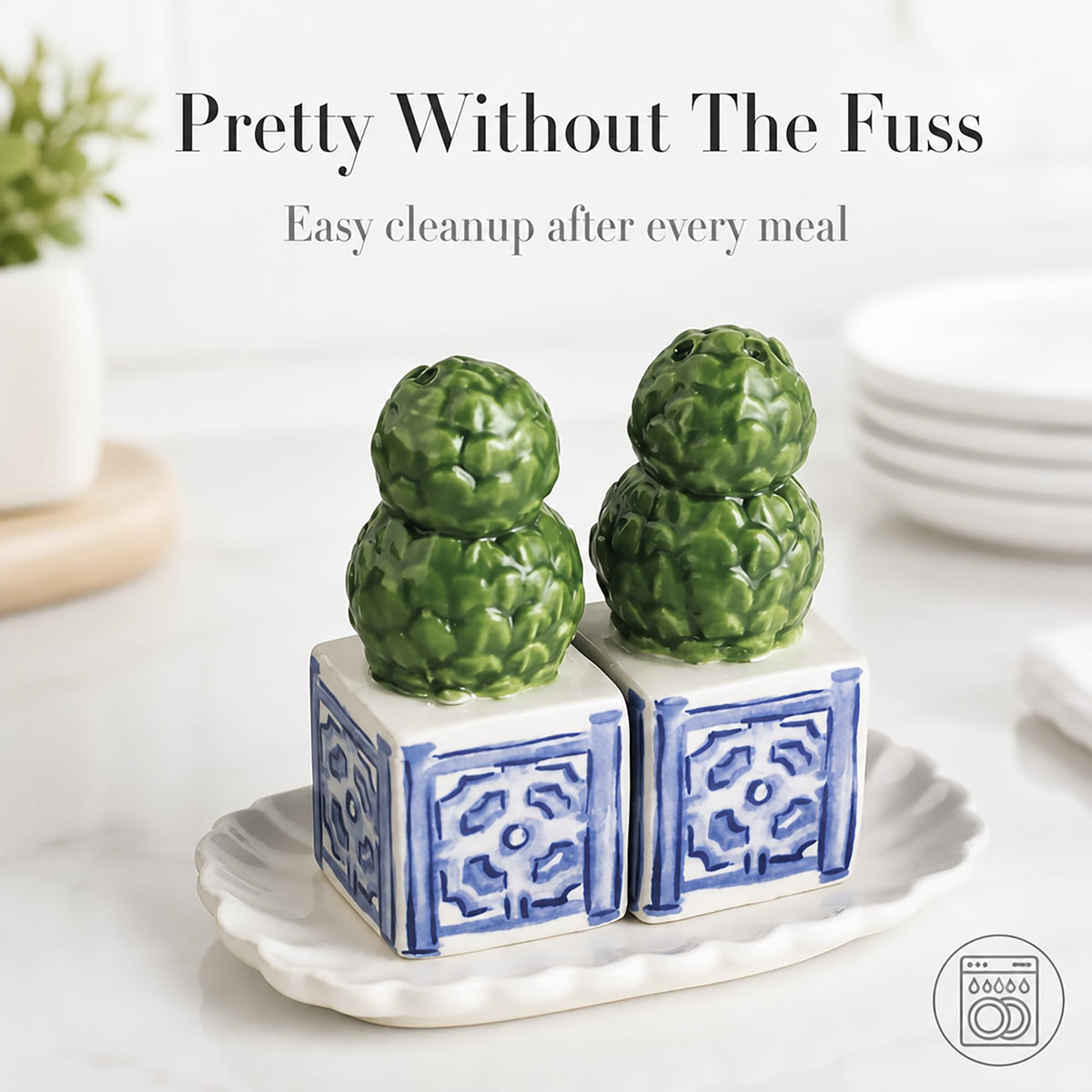Mud Pie Ceramic Topiary Salt And Pepper Shaker Set