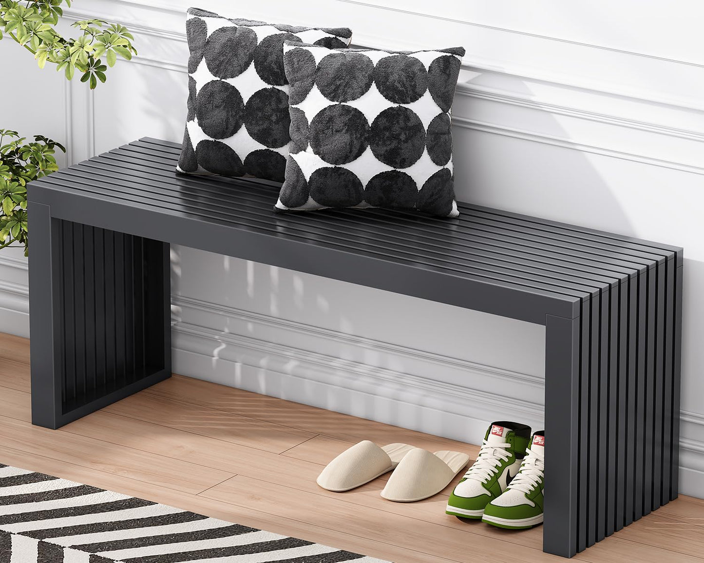 Toolola Bamboo Dining Bench, 35-inch Sleek Design Entryway Shoe Rack Bench, Indoor Kitchen Table Bench, Waterproof Outdoor Bench, Black
