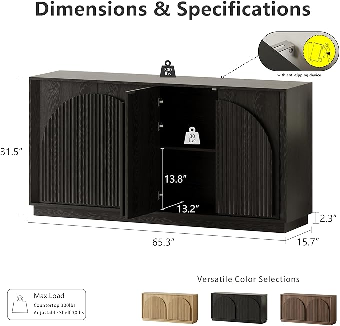 WIN2WIN 65" Fluted Sideboard Buffet Cabinet
