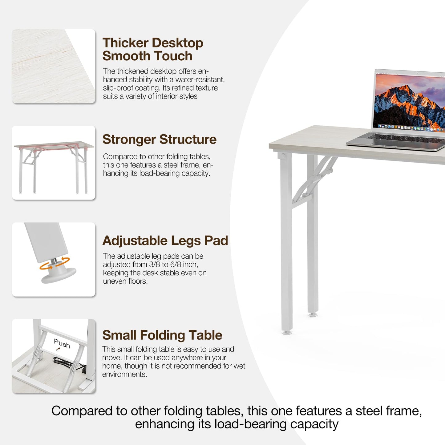 TEMI Small Computer Desk Folding Table - 35.8" Foldable Office Desk, No Assembly, Perfect for Small Spaces in Bedroom, Dorm, or Apartment, Portable Mini Desk or Study Table Compact Design, White Ash