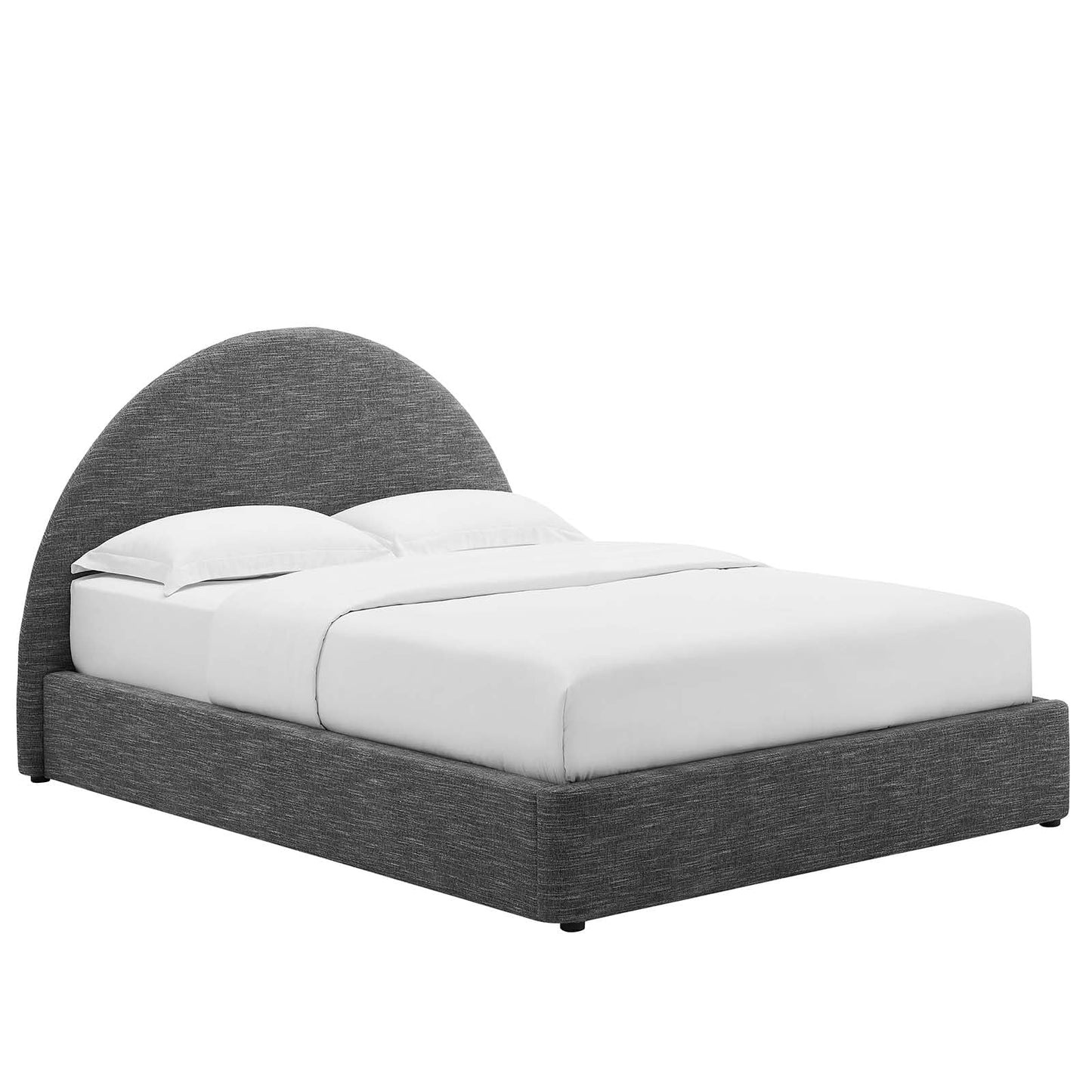 Modway Resort King Size Platform Bed with Arch Shaped Round Headboard in Heathered Weave Slate, Woven Heathered Fabric Upholstery, King Size Bed Frame, Soft Cloud Bed Frame, No Box Spring Needed