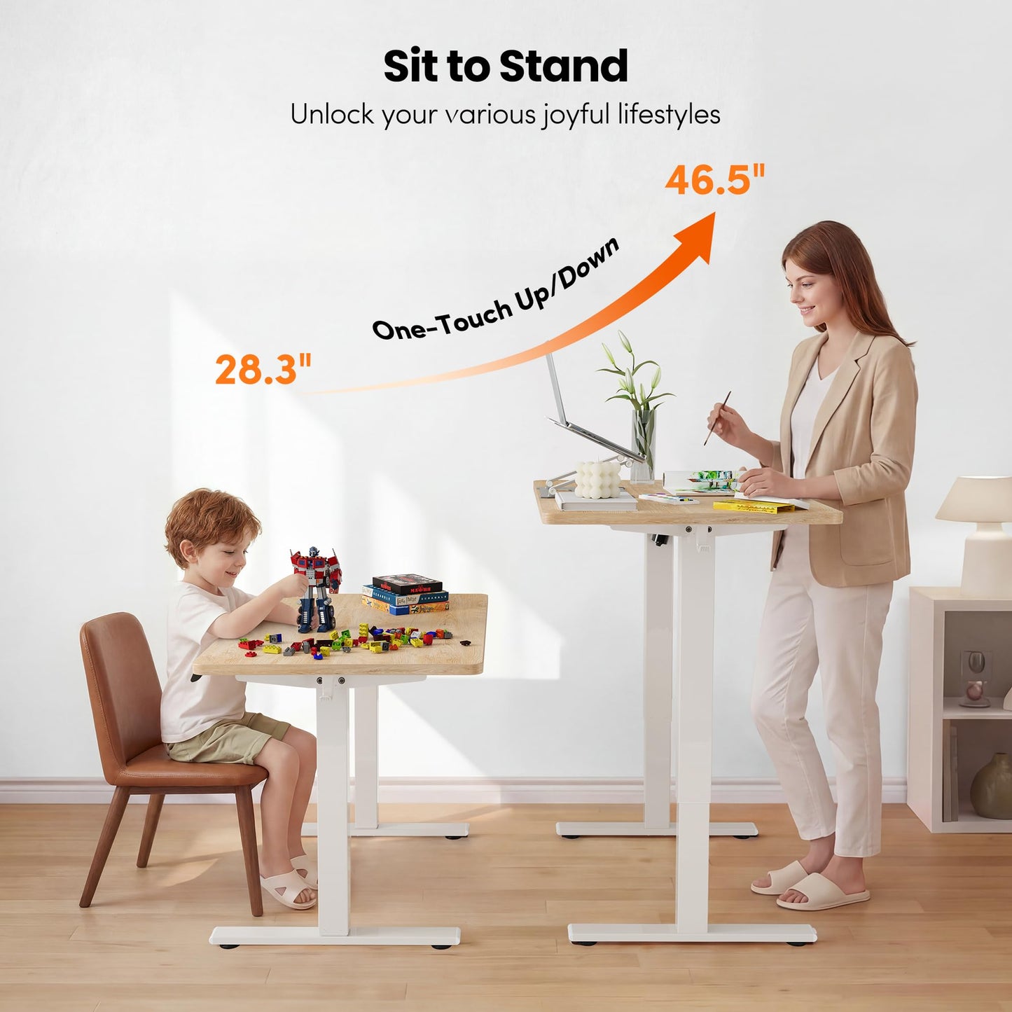 FEZIBO One-Piece Standing Desk, 32"x20" Seamless Tabletop Electric Height Adjustable for Home Office, Study Rooms & Multi-Device Workstations, Maple