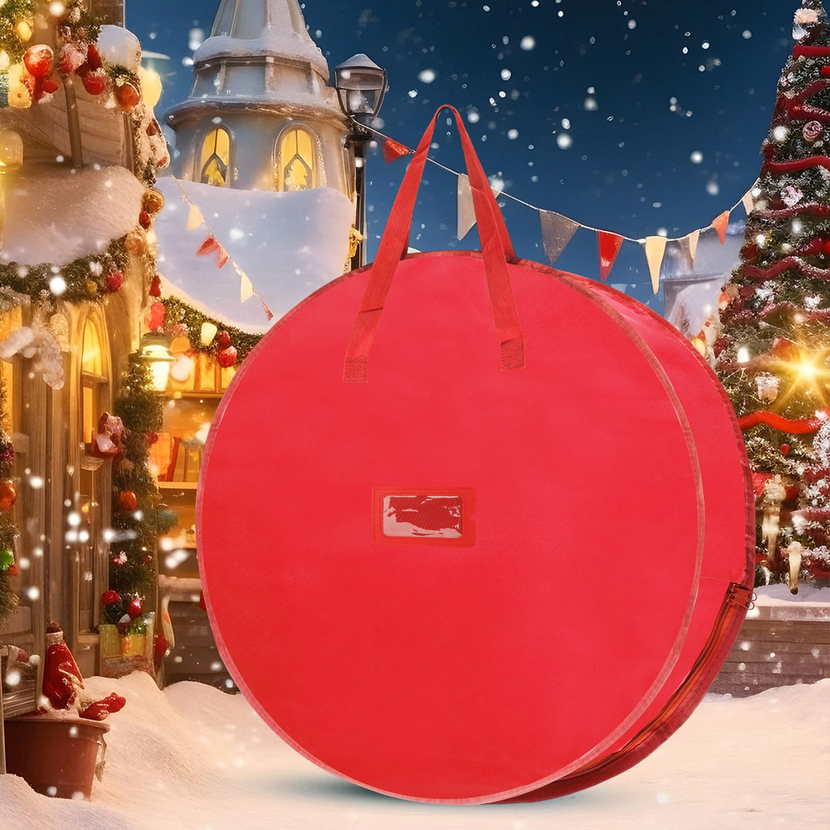 YAYODS 4 Pack Wreath Storage Container 36 Inch Christmas Wreath Storage Bag, 420D Oxford Wreath Holder with Zipper and Handles for Xmas Holiday, Decorations (Red)