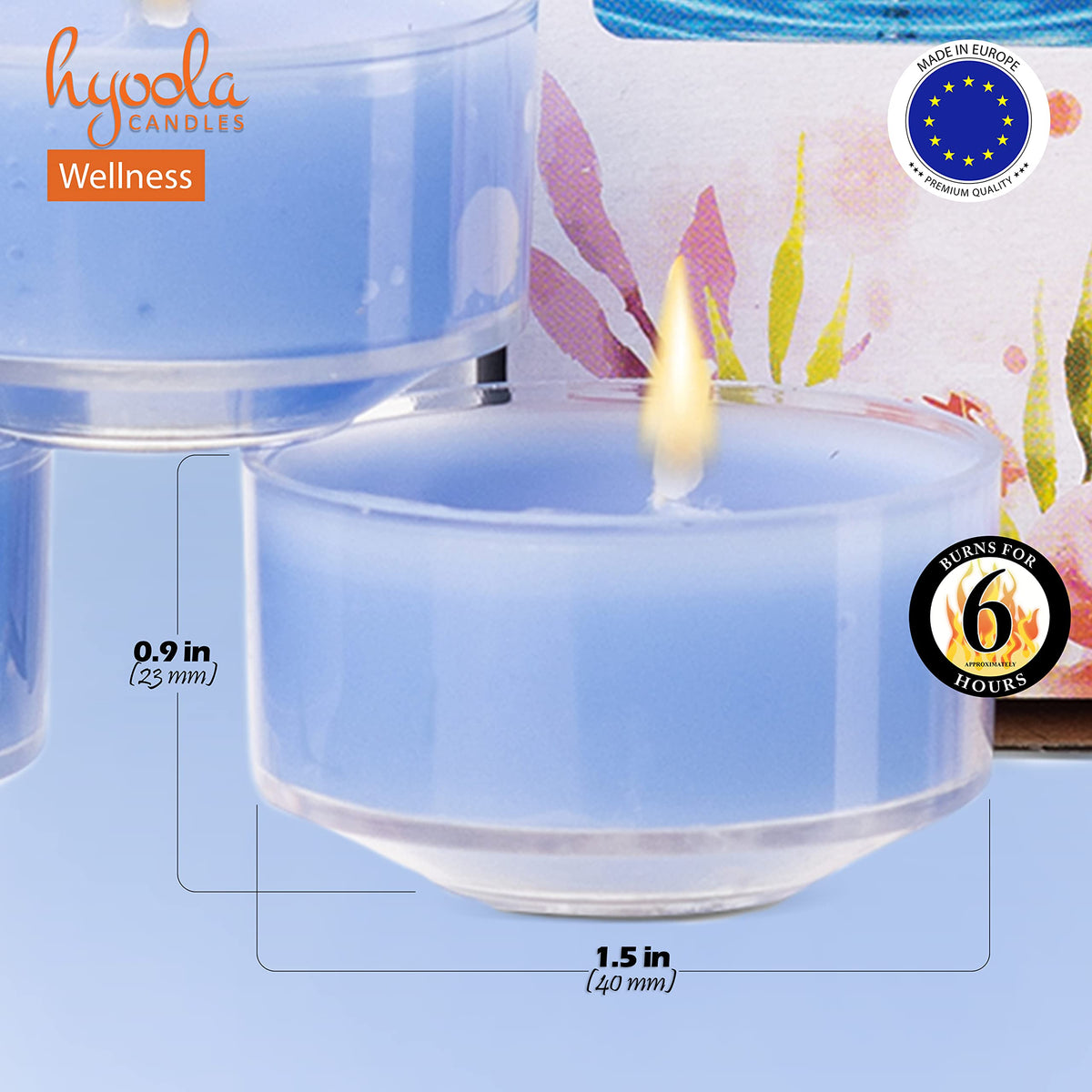 HYOOLA Scented Tealight Candles - Clear Cup - Wellness Tealight Candles Scented - 6 Hour Burn Time - 15 Pack - European Made