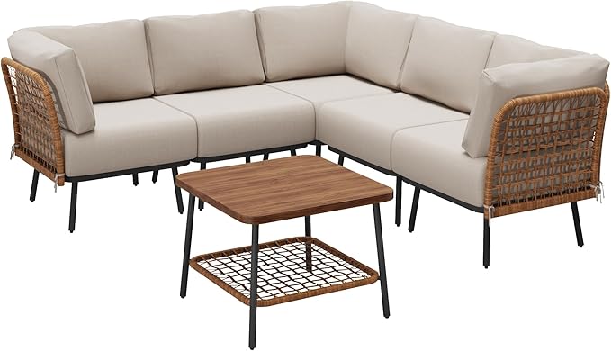 6-Piece Patio Conversation Set, Outdoor Sectional Sofa Modular Wicker Furniture