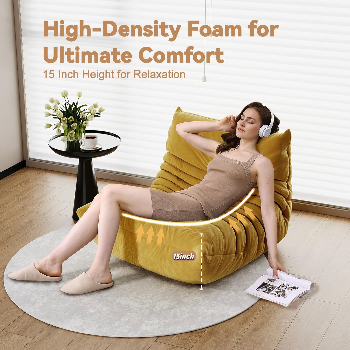 Snug Sofee Bean Bag Chairs for Adults, Bean Bag Sofa - Adult Size with Soft Waterproof Fabric for Living Room, Apartments, Reading Corner, Gaming, and Movie Venue (Yellow)