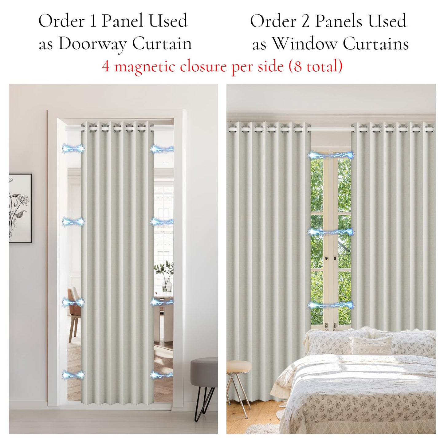 HMYI Full Blackout Memory Trained Pleated Curtains with Magnetic Closure, Pinch Pleated Curtain for Living Room Bedroom, 1 Panel, W45 x L72, Natural