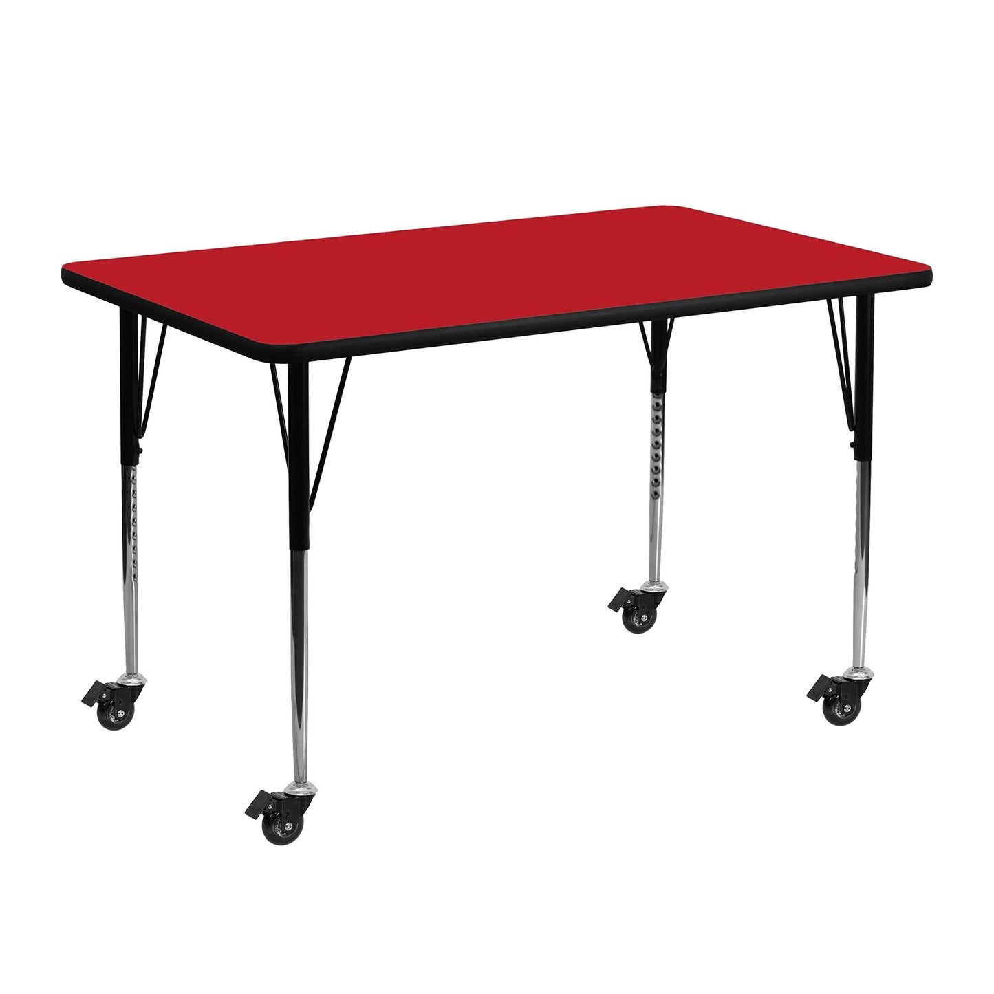 Flash Furniture Mobile 24''W x 48''L Rectangular Red HP Laminate Activity Table - Standard Height Adjustable Legs