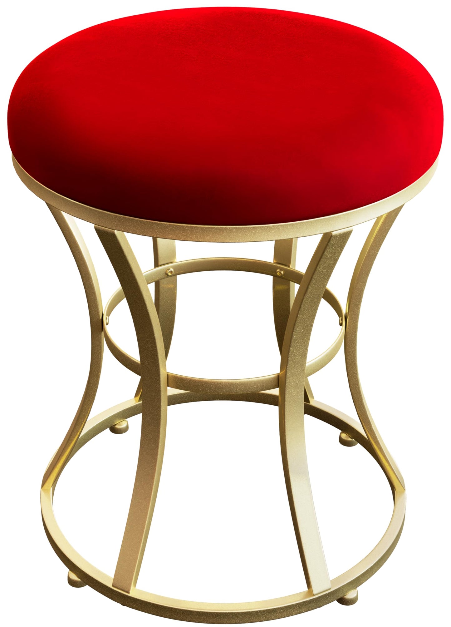 Ellensamqi Velvet Round Vanity Stool,Red Velvet Footrest Ottoman Foot Stool Seat with Golden Metal Legs,Makeup Chair for Bathroom Vanity,Bedroom,Living Room