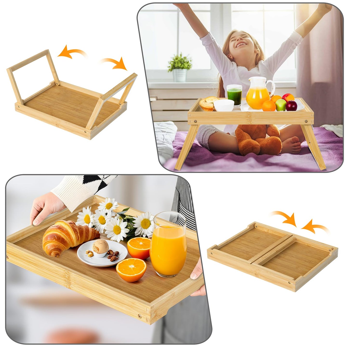 Bamboo Bed Tray Table with Folding Leg, Breakfast in Bed Tray for Eating,TV Table, Laptop Computer,Snack,Sofa or Working, Laptop Desk (1, Beige)