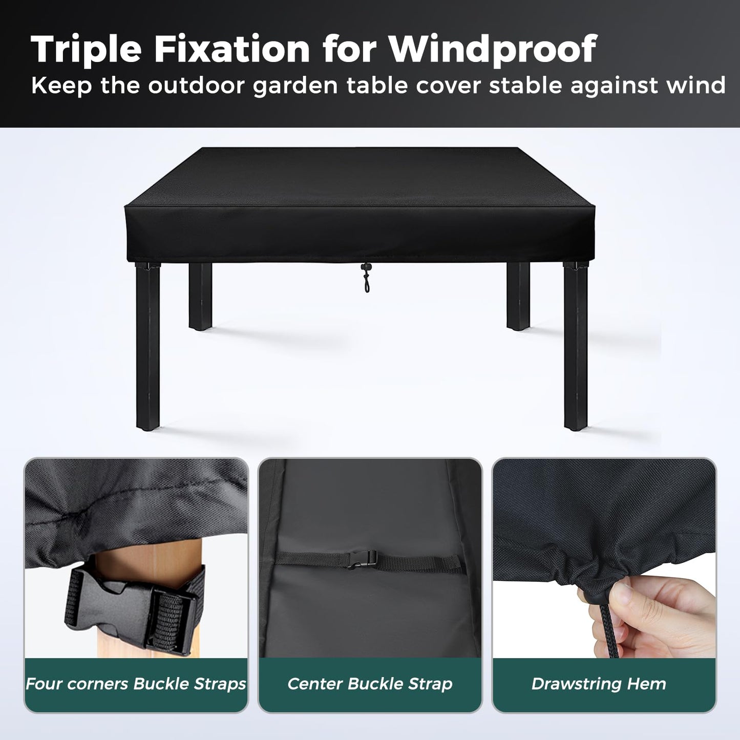 SUNICO Outdoor Table Cover rectangular 100" L x 50" W x 6" H), Patio Table Cover rectangle for Patio Table & Dining Table & Picnic Table.Windproof, Waterproof, Stain-Resistant, Durable Table Cover