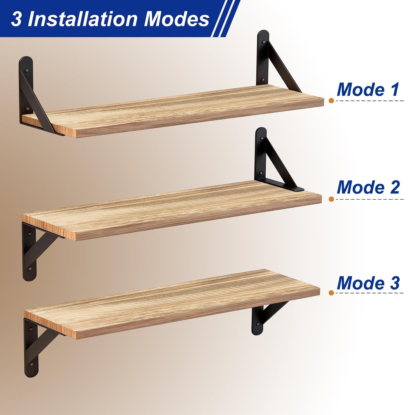 lonllidin Wall Mounted Floating Shelves Set of 6,Wood Floating Wall Shelf,Rustic Wood Storage Display Wall Shelves for Wall Home Decor,Bedroom,Bathroom,Living Room,Kitchens,Offices,Rustic Brown