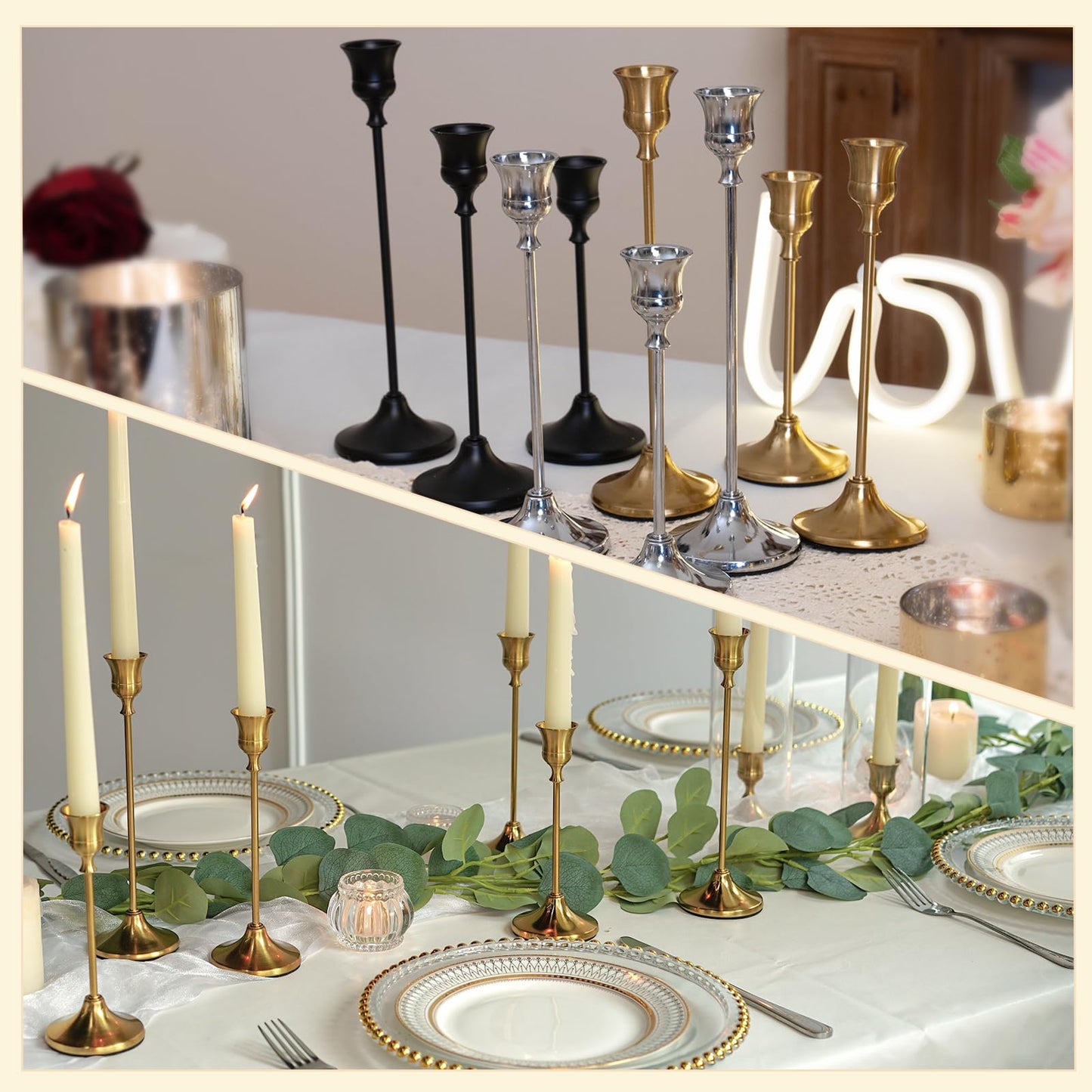 CHILL RECIPE Candlestick Holders Gold Taper Candle Holders, 3 PCS Candle Sticks Holders for Home Decor Table Centerpiece Wedding Housewarming Festival