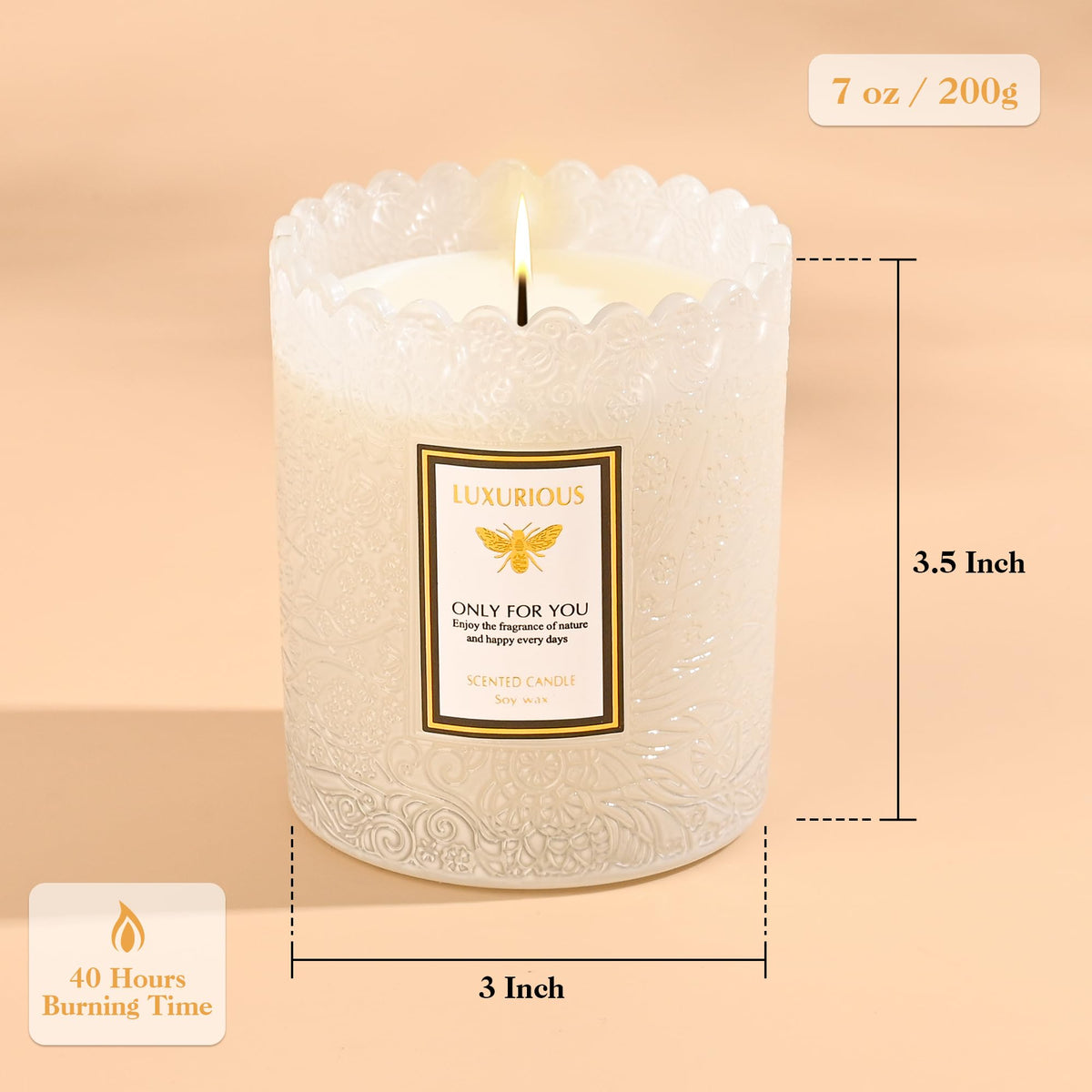 Gardenia Scented Candle, Candles for Home Scented, Gardenia Candle, Luxury Jar Candle for Women, Candles Gifts for Women, Natural Soy Wax, 7 oz 40 Hours