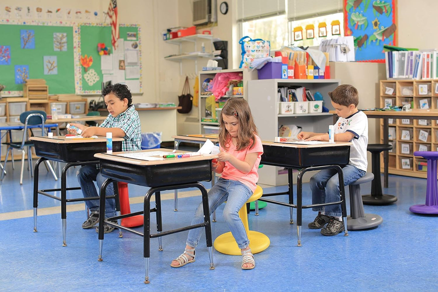 KORE Design Wobble Stool Chair, Girls + Boys Kid Desk Stools, Ergonomic Small Office Chairs, Flexible Seating for Active Child, ADD/ADHD, Classroom, School, Home, Kids (14in), Age 6-7 yrs, Orange