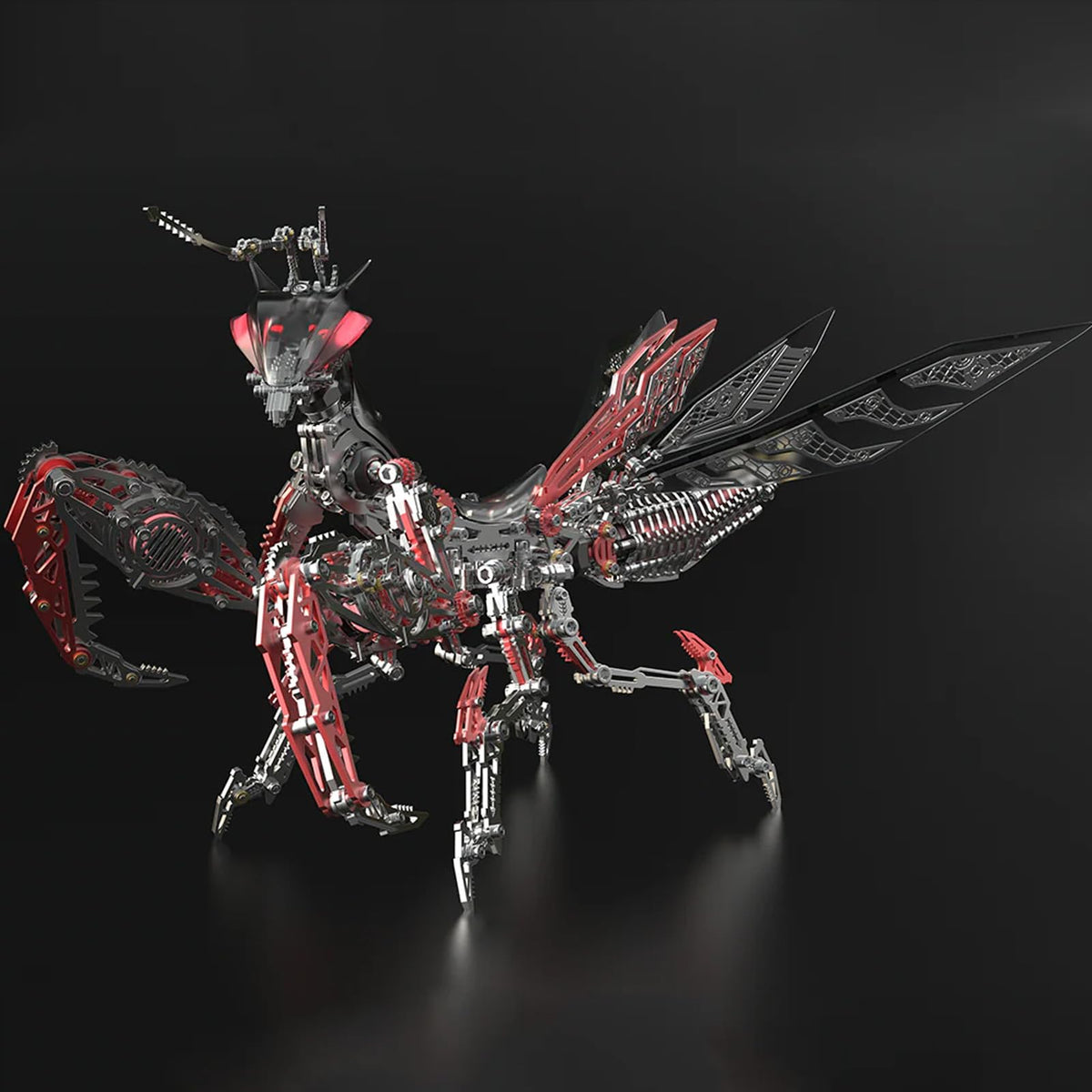Metalkitor 3D Metal Puzzles for Adults, Giant Mantis Model Kit - Steampunk DIY Ornament - Assembly Jigsaw Crafts Brain Teaser - Perfect Room Decor and Gift Choice(1200+PCS, Black Red) (Black Red)