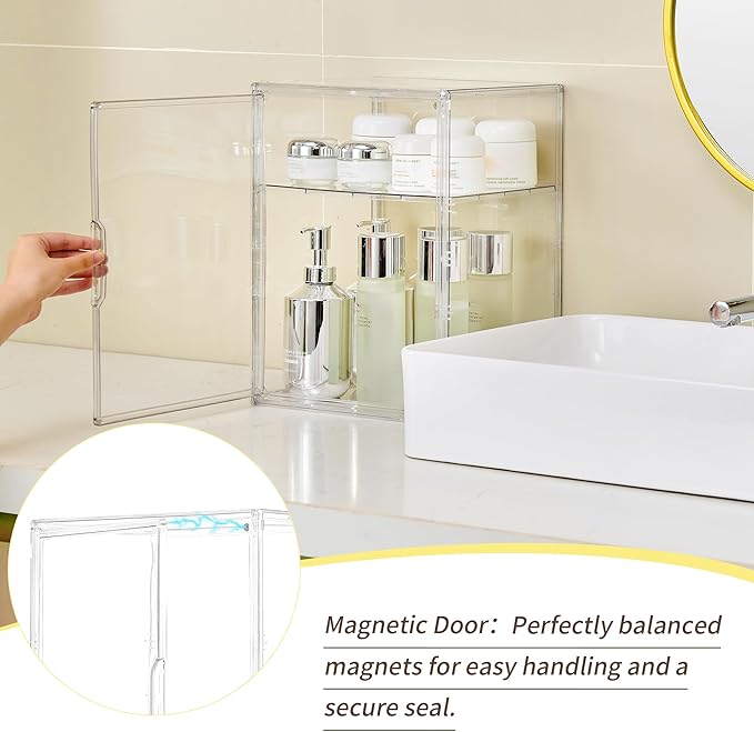 Acrylic Display Case with Removable Shelf, 2 Tier Clear Plastic Stackable