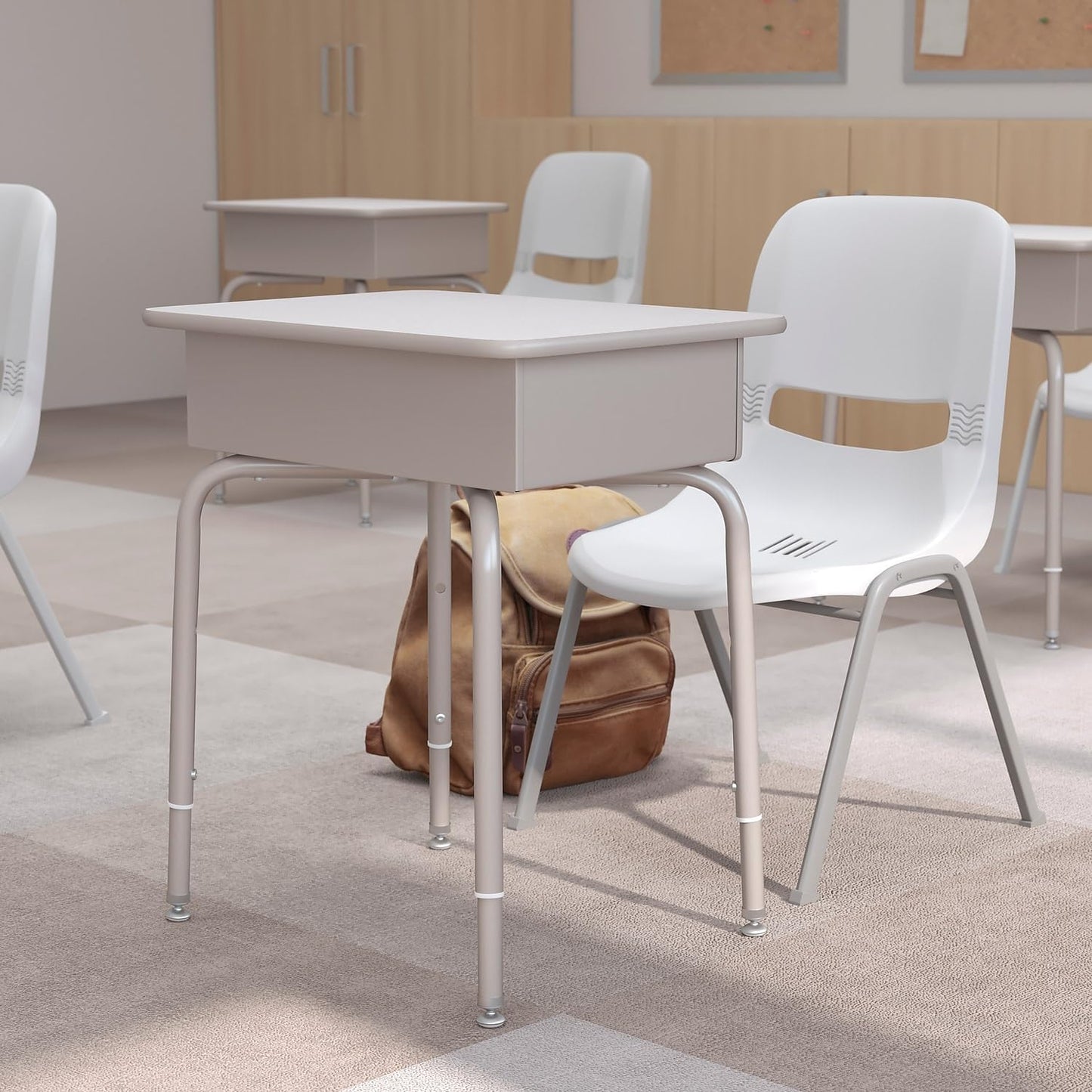 Flash Furniture Billie Student Desk - Gray Granite Open Front School Desk - Silver Metal Frame - 24"W x 18"D Adjustable Height, Durable for School or Remote Learning
