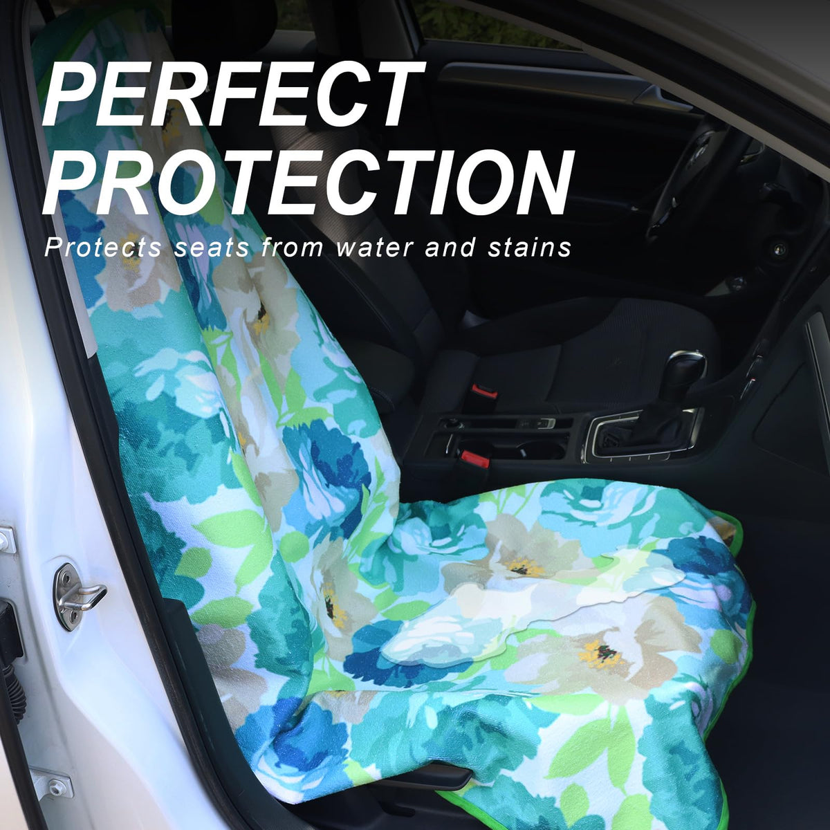 Zinytrae Sweat Towel Car Seat Cover Protector Front Seats for Gym Workout, Running, Swimming, Beach and Hiking, Waterproof Universal Seat Cover for Car, Truck, Van & SUV (Cyan Flower, 1pcs)