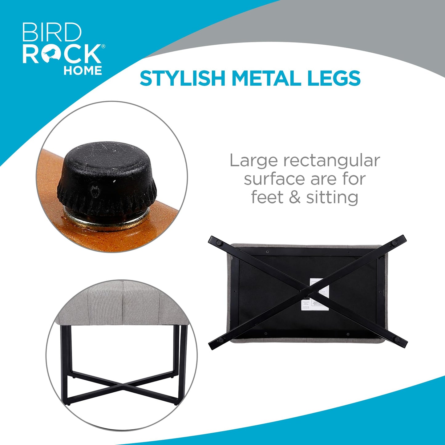BIRDROCK HOME Rectangle Tufted Linen Ottoman Foot Rest - 19.7x11.82x17.73” Small Foot Stool with Legs - Padded Footrest Modern Ottomans for Living Room Furniture, Bedroom Footstool (Grey)