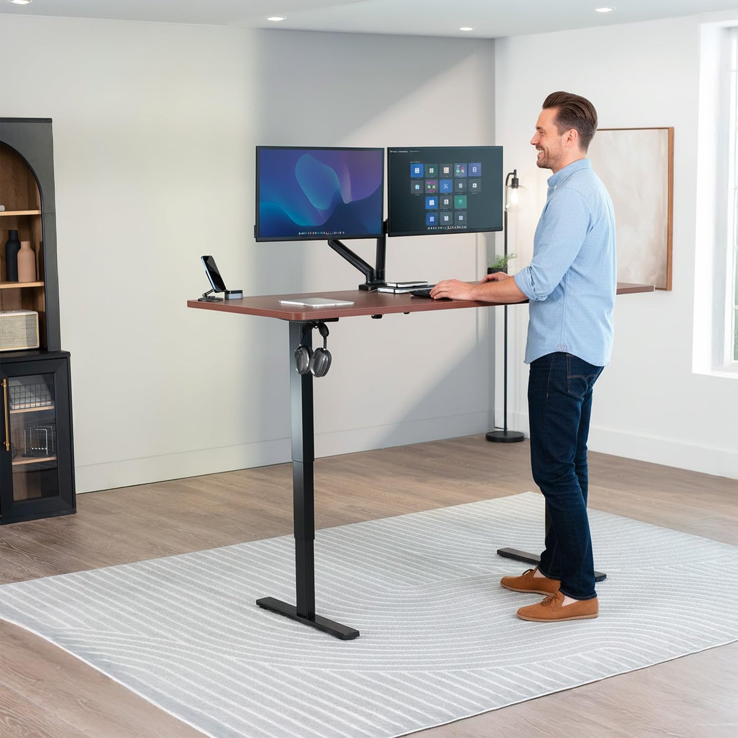 VIVO Electric 71 x 30 in Standing Desk, Touch Screen Adjustment, 220 lb Frame Support, 2E Series, Dark Walnut Top Black Frame, DESK-KIT-2E71D