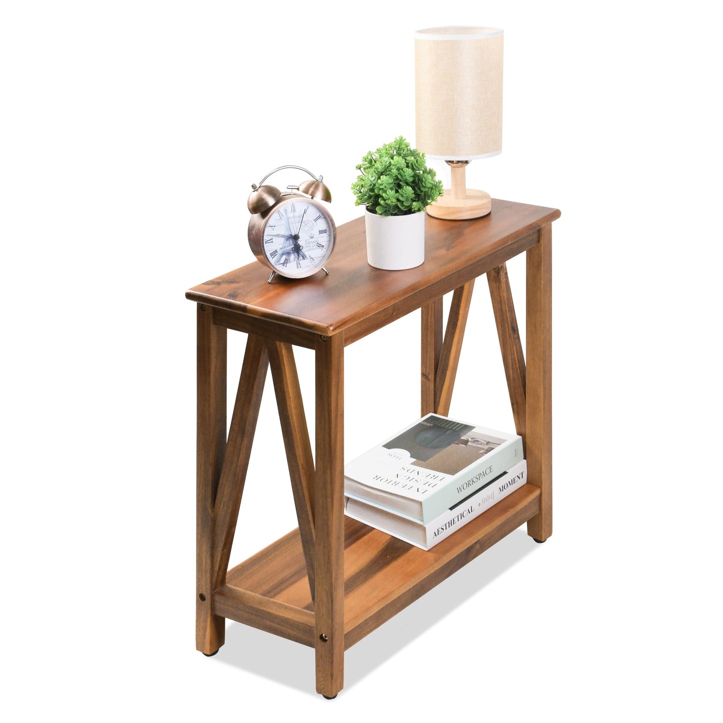 ENKEZI Narrow End Table with Shelf – Slim Side Table, Nightstand for Small Spaces, Bedroom, Living Room, Balcony or Outdoor Use (Minimalist A)