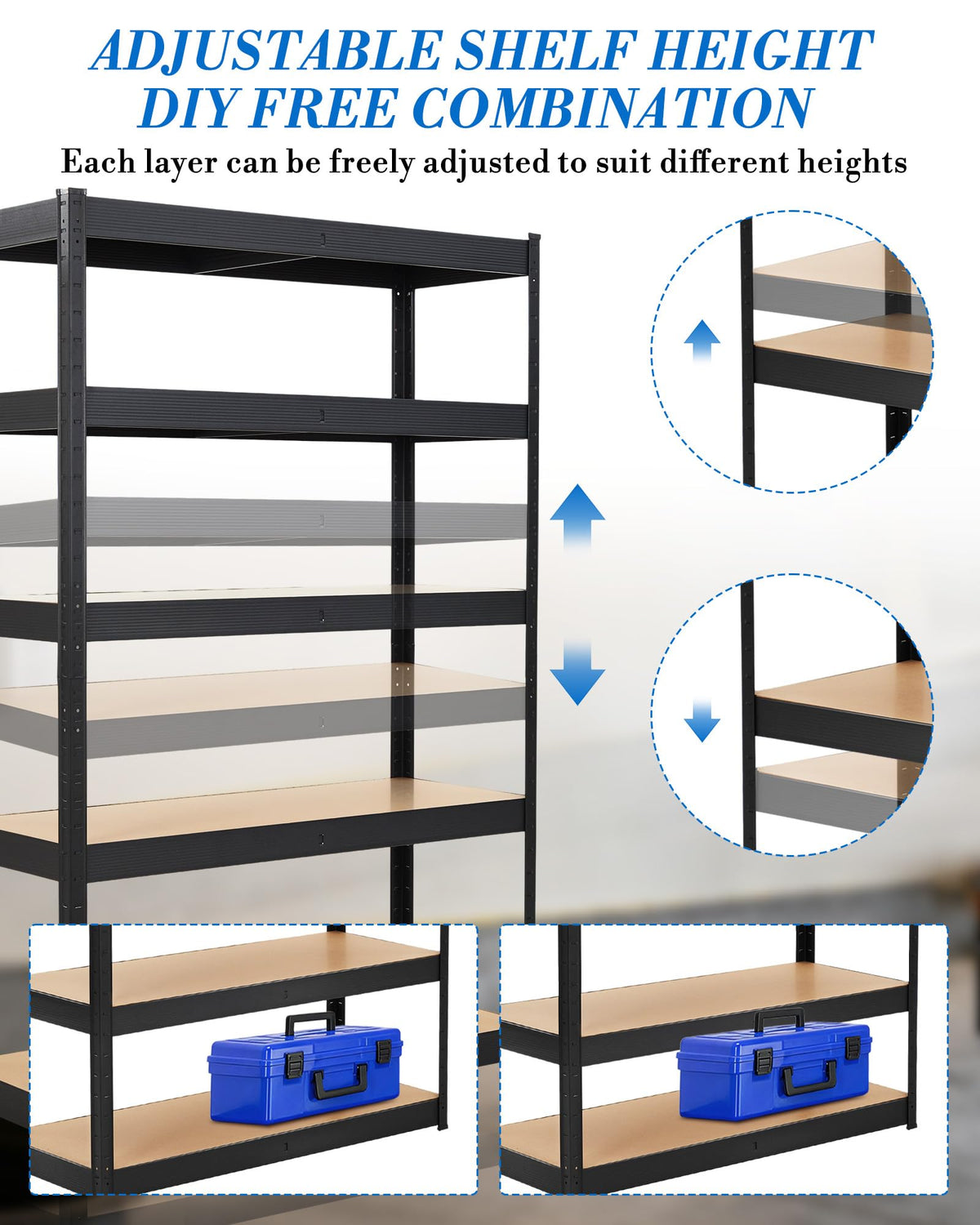 JoanKaren Heavy Duty Garage Shelving, 5-Tier Metal Storage Shelves, 48" x 18" x 72" Standing Shelving Unit, Adjustable Utility Rack for Kitchen Warehouse Industrial Basement