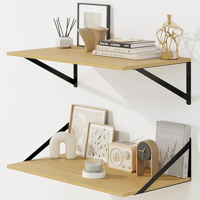 Fun Memories Floating Shelves for Wall, 12 Inch Deep Floating Shelves Set of 2