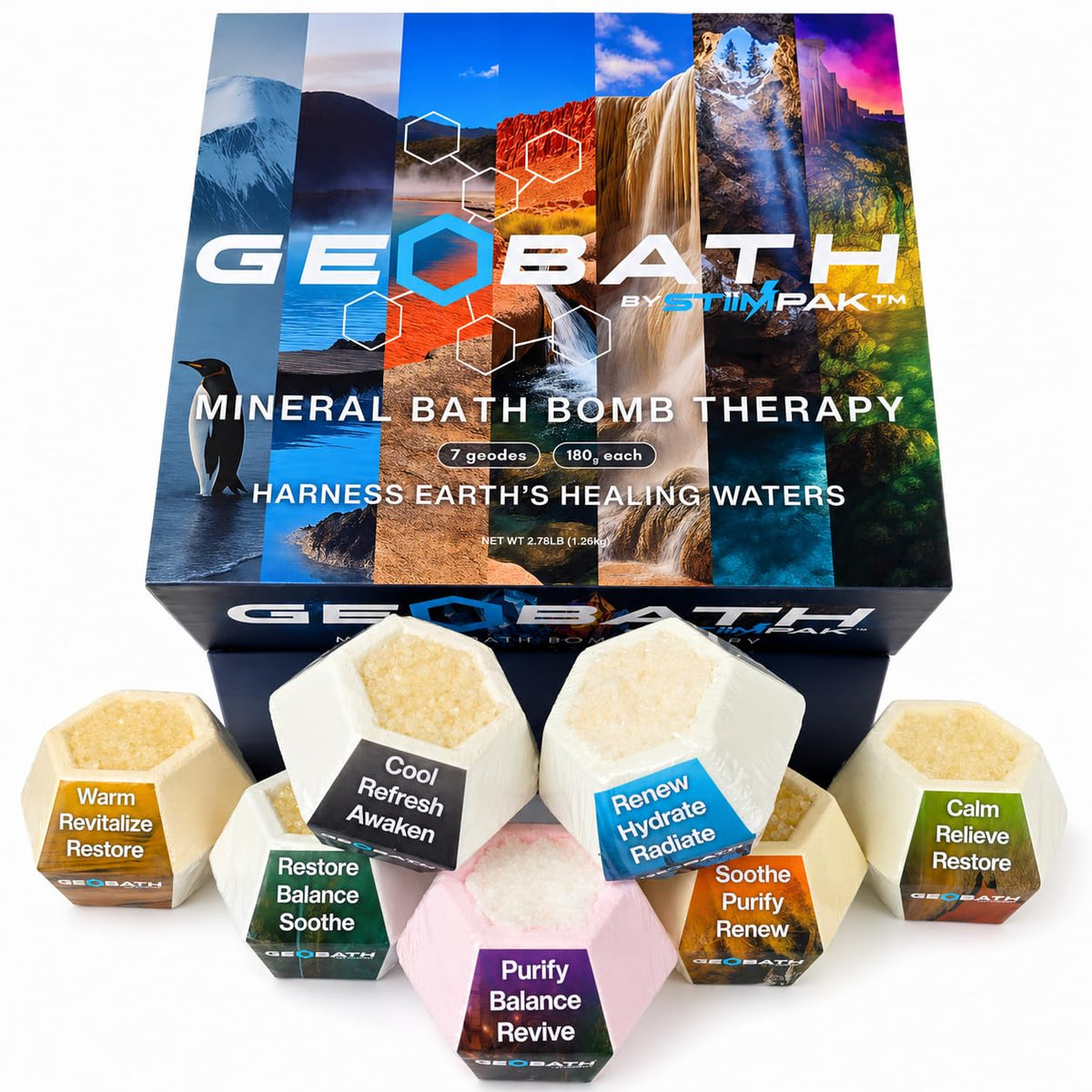 Magnesium & Epsom Salt Natural Mineral Bath Bombs | XL 180g | Skin Care & Muscle Relief Bath Soak Inspired by the World’s Healing Hot Springs | Dye & Fragrance Free | GeoBath (7 Pack)