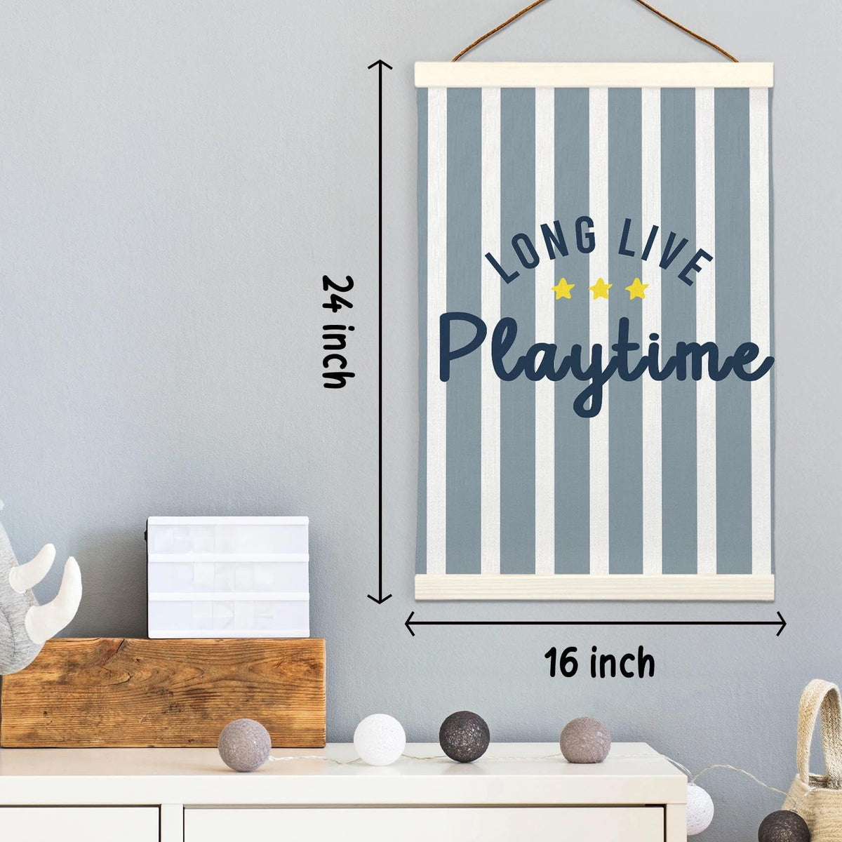 LKETW Kids Playroom Poster Hanger Frame 12x16 Inch, Long Live Playtime Wall Art Posters for Playroom, Blue Striped Hanging Banner Decor for Kids Toddler Boy Nursery Room Bedroom