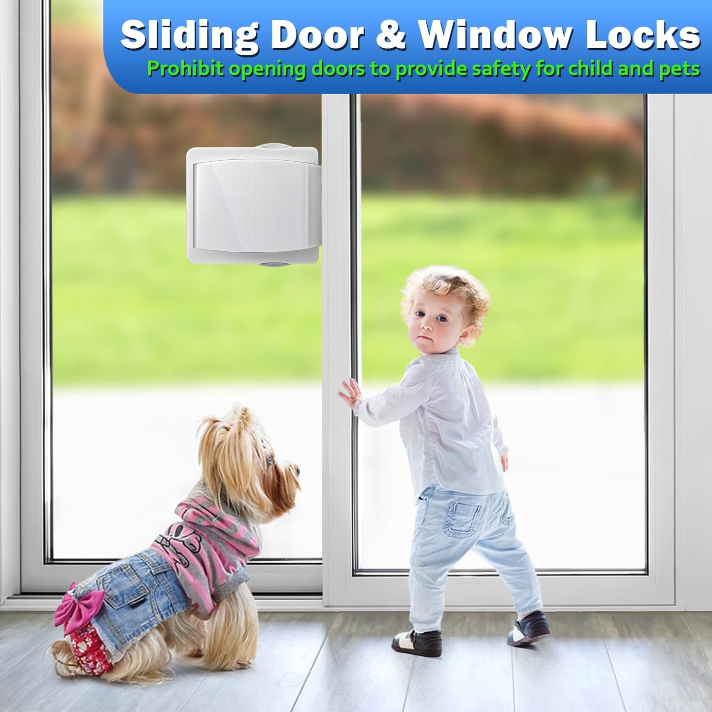 Sliding Door Lock, 2 Pack Child Safety Sliding Glass Door Lock for Sliding Glass Doors, Sliding Windows, Sliding Closet, etc. Easy to Installation Provides More Security for Your Baby and Pets