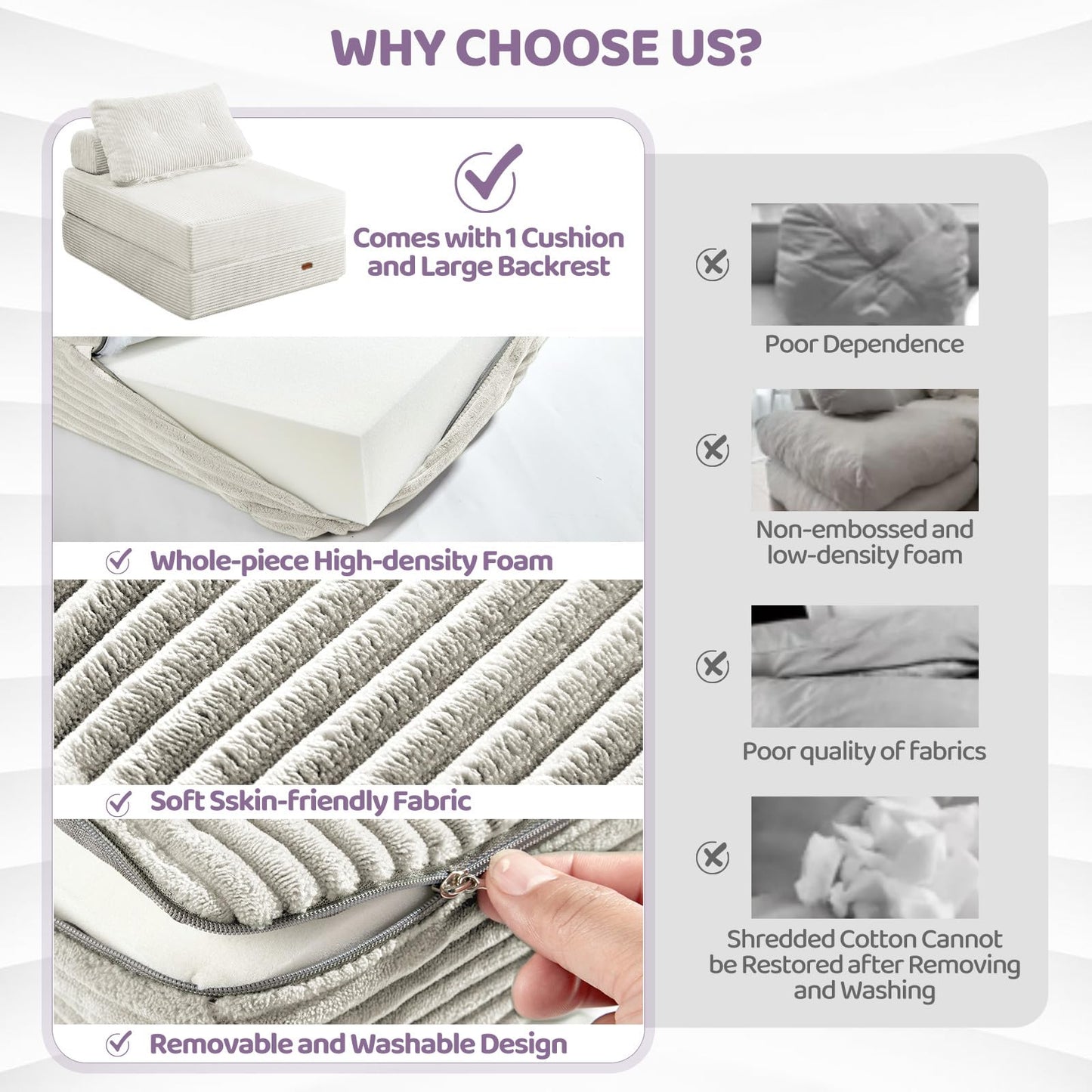 PIASHJOY Folding Sofa Bed Chair, Sleeper Chair for Adults with High-Density Foam and Pillow,Portable 3 in 1Folding Chair Bed for Living Room、Apartment 、Hotel,Single, Creamy Apricot
