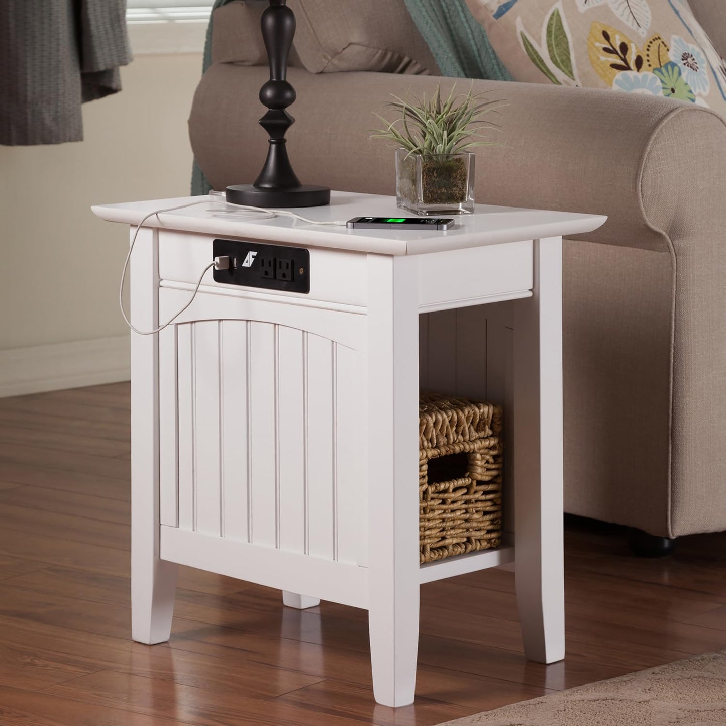 AFI Nantucket Chair Side Table with Built-in Charger in White