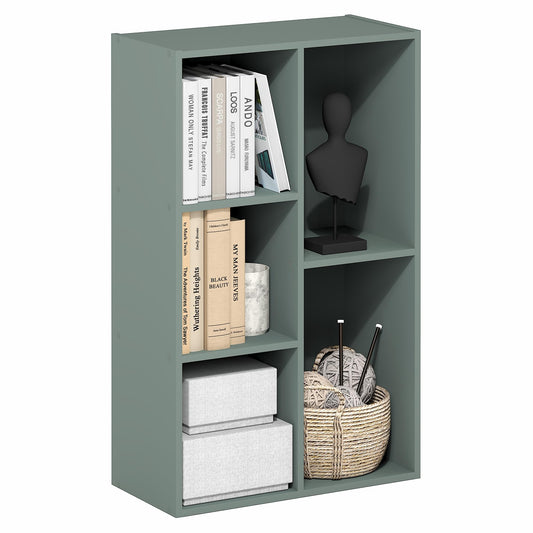Furinno LUDER Book Shelf, 5-Cube Bookshelf, Reversible Bookcase, 9.4 x 19.5 x 31.5, Easy Assembly, for Living Room, Bedroom, Home Office, Sage Green