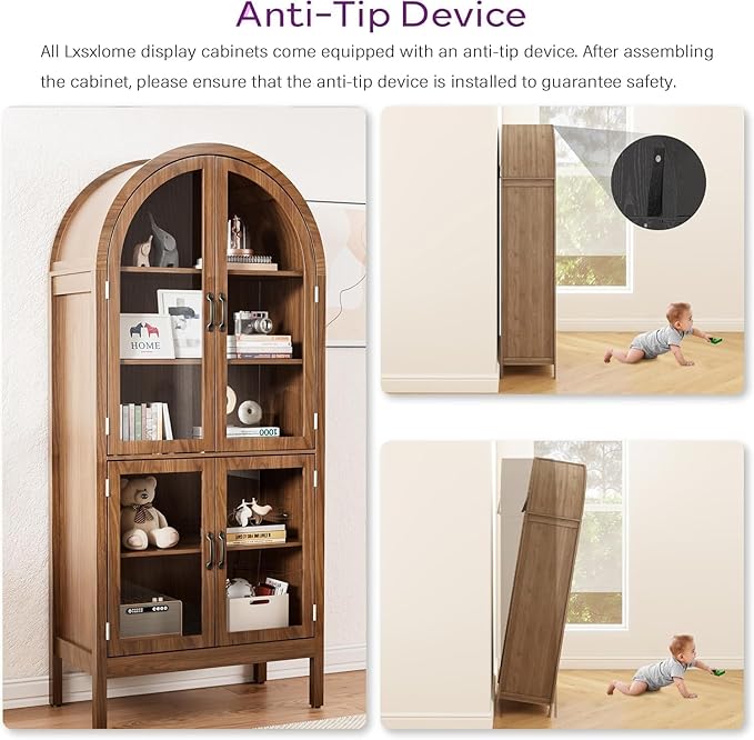 Arched Display Cabinet with Acrylic Glass Doors, 70.9'' Tall Curio Cabinet with