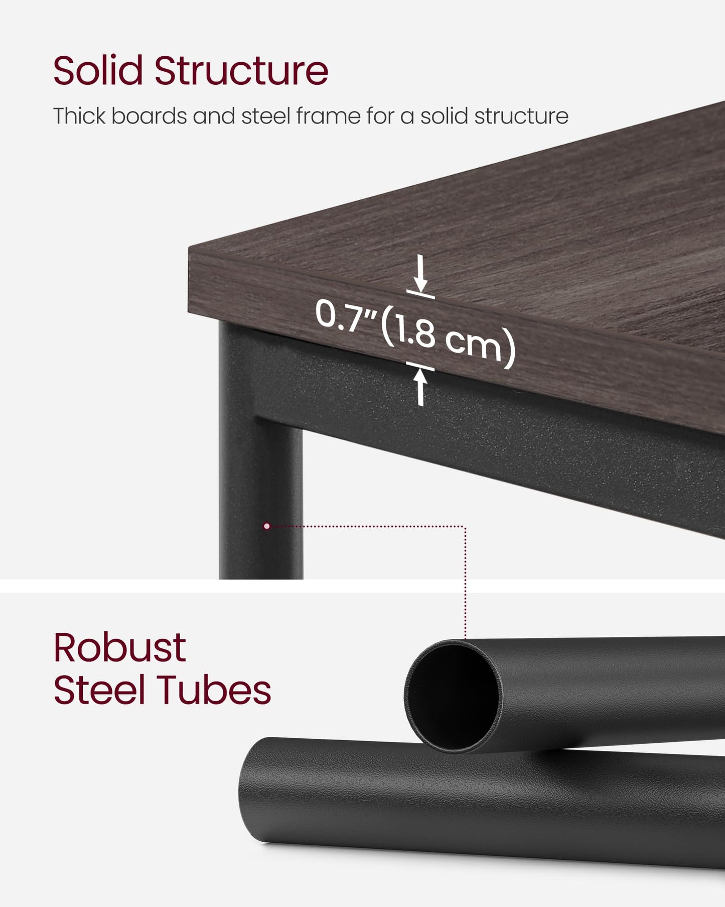 VASAGLE BARNET Collection - Side Table, Small End Table for Living Room, Modern Tall Nightstand, Bedroom, Office, Bathroom, Steel Frame, Chestnut Brown and Ink Black ULET273B74