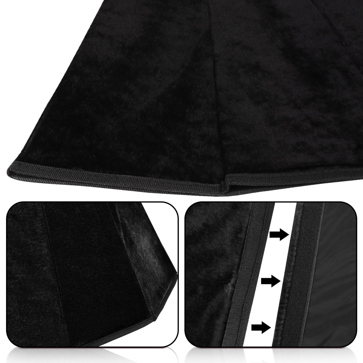 Black Velvet Christmas Tree Collar - Folable Tree Ring & Skirt for Artificial Trees - Base Stand Cover Decoration