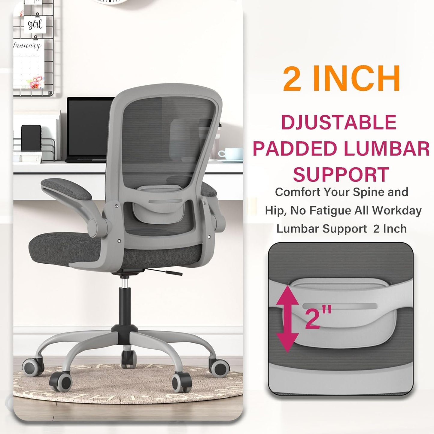 Mimoglad Office Chair, Ergonomic Desk Chair with Adjustable Lumbar Support, High Back Mesh Computer Chair with Flip-up Armrests-BIFMA Passed Task Chairs, Executive Chair for Home Office